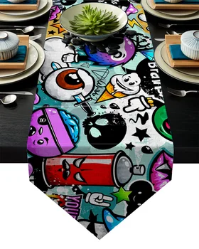 

Funny Cartoon Pattern Table Runner Table Flag Home Party Decorative Tablecloth Table Runners for Wedding