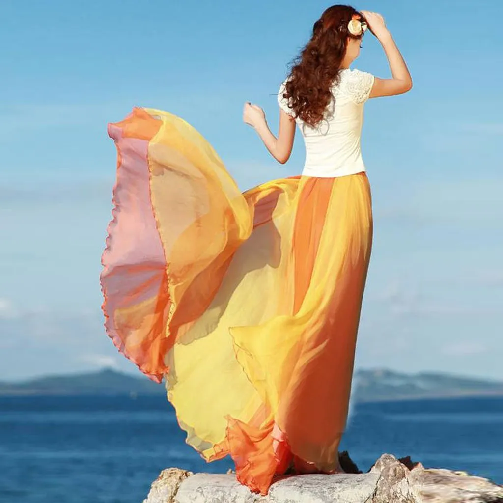 Модная женская длинная юбка солнышко, шифоновая юбка в стиле бохо, высокая талия, длинные юбки для женщин - Цвет: YL