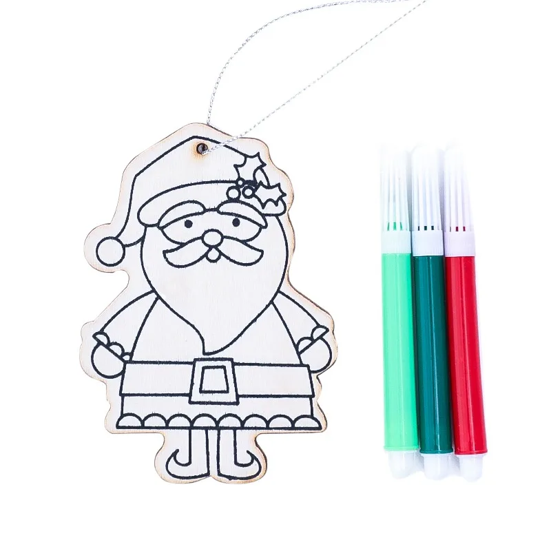 Подвесные кулоны для рождественской елки, деревянные ломтики, для рисования, пустые украшения для рождественской елки, DIY праздничное украшение с 3 цветными гелевыми ручками - Цвет: D