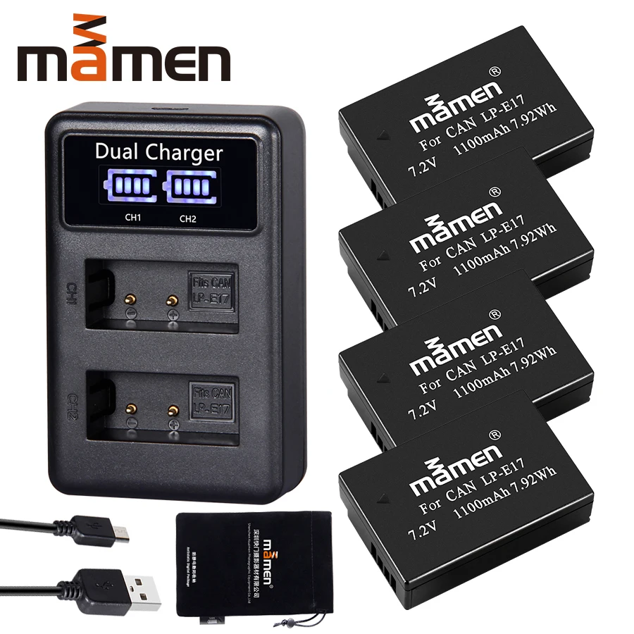 4 шт. LP-E17 LPE17 LP E17 цифровой Камера Батарея 1100 мА/ч+, USB LCD Dual charger для Canon M3 M5 M6 поцелуй X8i 750D 760D T6i T6s 800D