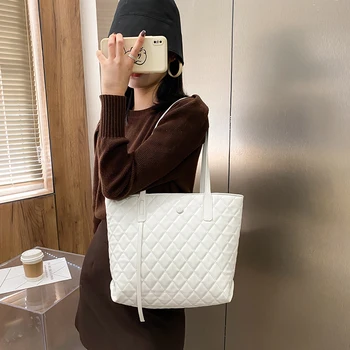 

Casual Leather Shoulder Totes Lattice Pattern Women Big Capacity Top-handle Bags Fashion Exquisite Shopping Bag