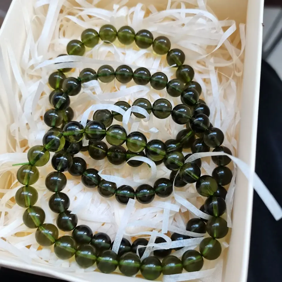 Bracelet Moldavite 8mm - Perles En Pierre Météorite Verte Naturelle AAA+ - 100 Perles - Neuf Sans Emballage
