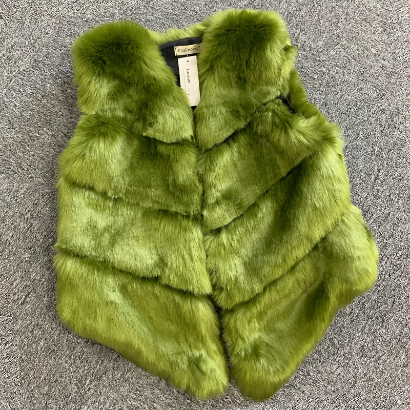 ArmyGreen Зимний женский жилет из искусственного меха, мягкие приталенные пальто, женская куртка без рукавов для дам, модная верхняя одежда из искусственного меха для женщин - Цвет: ArmyGreen