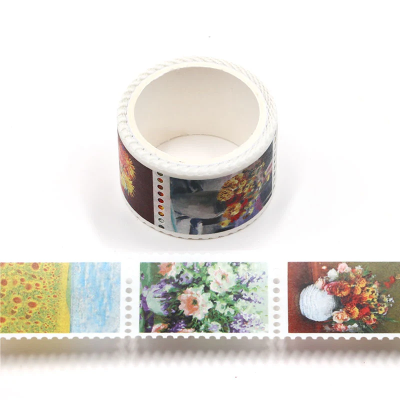 

X1 roll 25mm x 3m stamp Flowers ink painting DIY Adhesive Tape for Scrapbooking decoration masking kawaii washi tapes