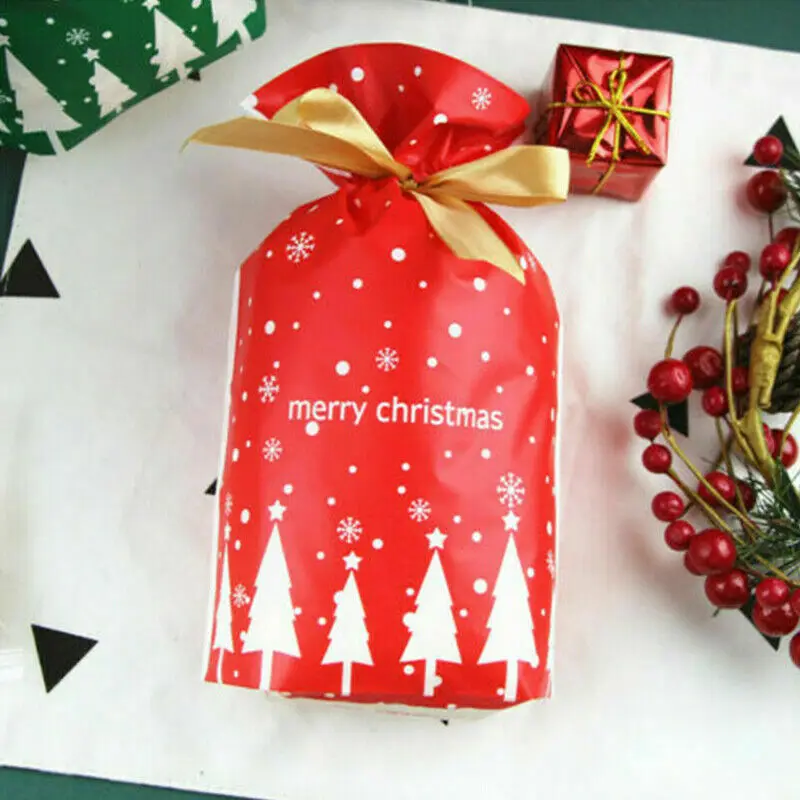 50 PCS Christmas Candy Bags Storage Sacks Reusable Drawstring Wrap Present Gift