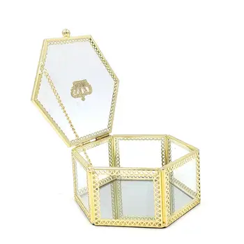 

Handmade Brass Edge Necklaces Bracelets Rings Hexagonal Vanity Box Gold Trinket Box Vintage Jewelry Box Jewelry Organizer