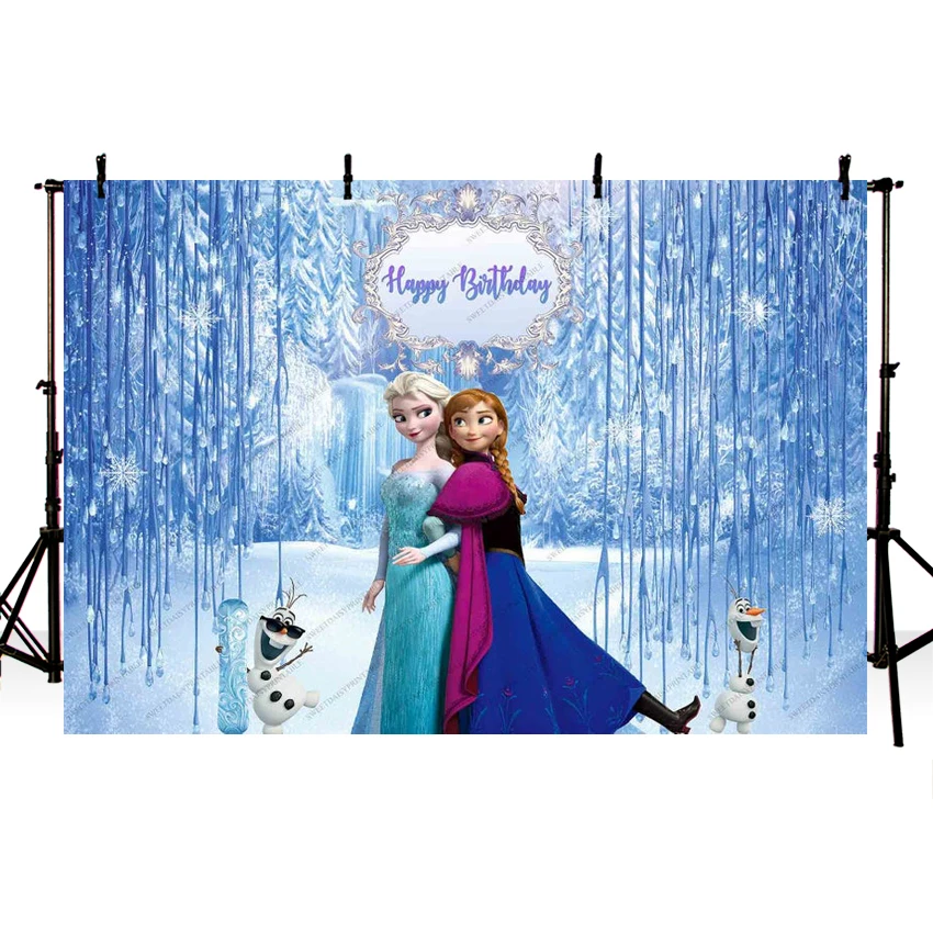 

Art Cloth Custom Cartoon Photography Backdrops Ice Queen Princess Crystal Anna Frozen Theme Snowflake Photo Studio Background
