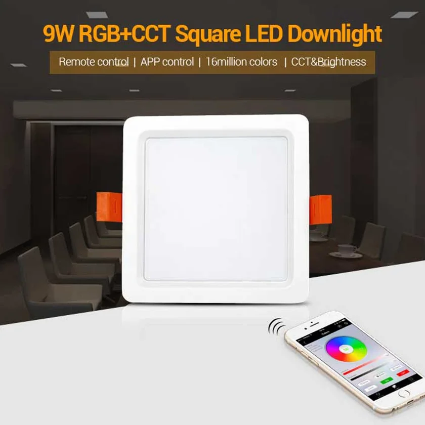 

Milight 9W RGB+CCT Square LED Downlight AC100-240V 50/60Hz use with smartphone APP wifi 2.4G wireless remote panel control