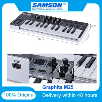 

Original Samson Graphite M25 Mini USB MIDI Controller 25 Keys Graphite For Ipad Keyboard Portable For Arranger Performance Stage