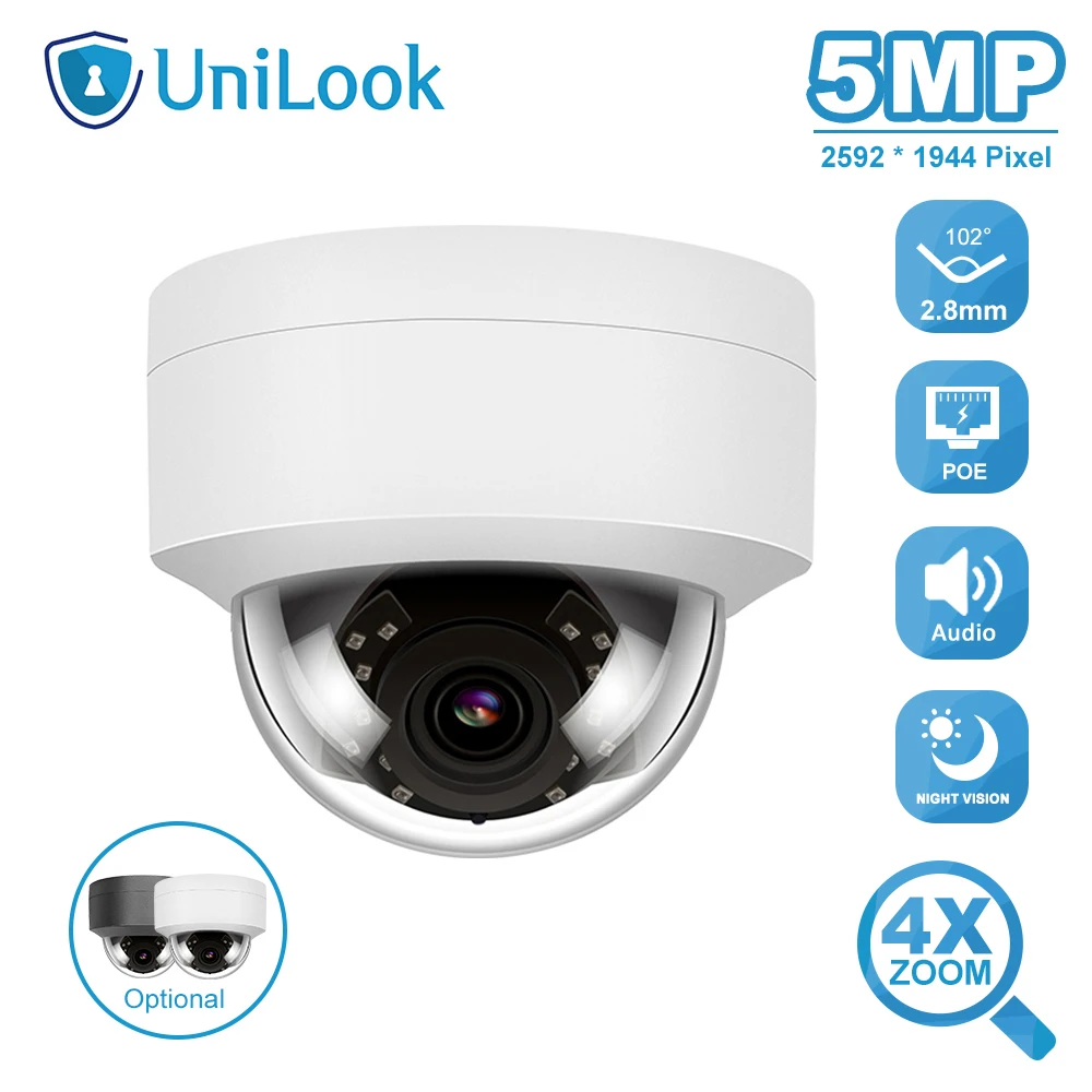 UniLook 5MP Dome POE 4X Zoom IP Camera Outdoor Security CCTV Camera Built in Microphone IR 30m Weatherproof IP66 H.265 ONVIF