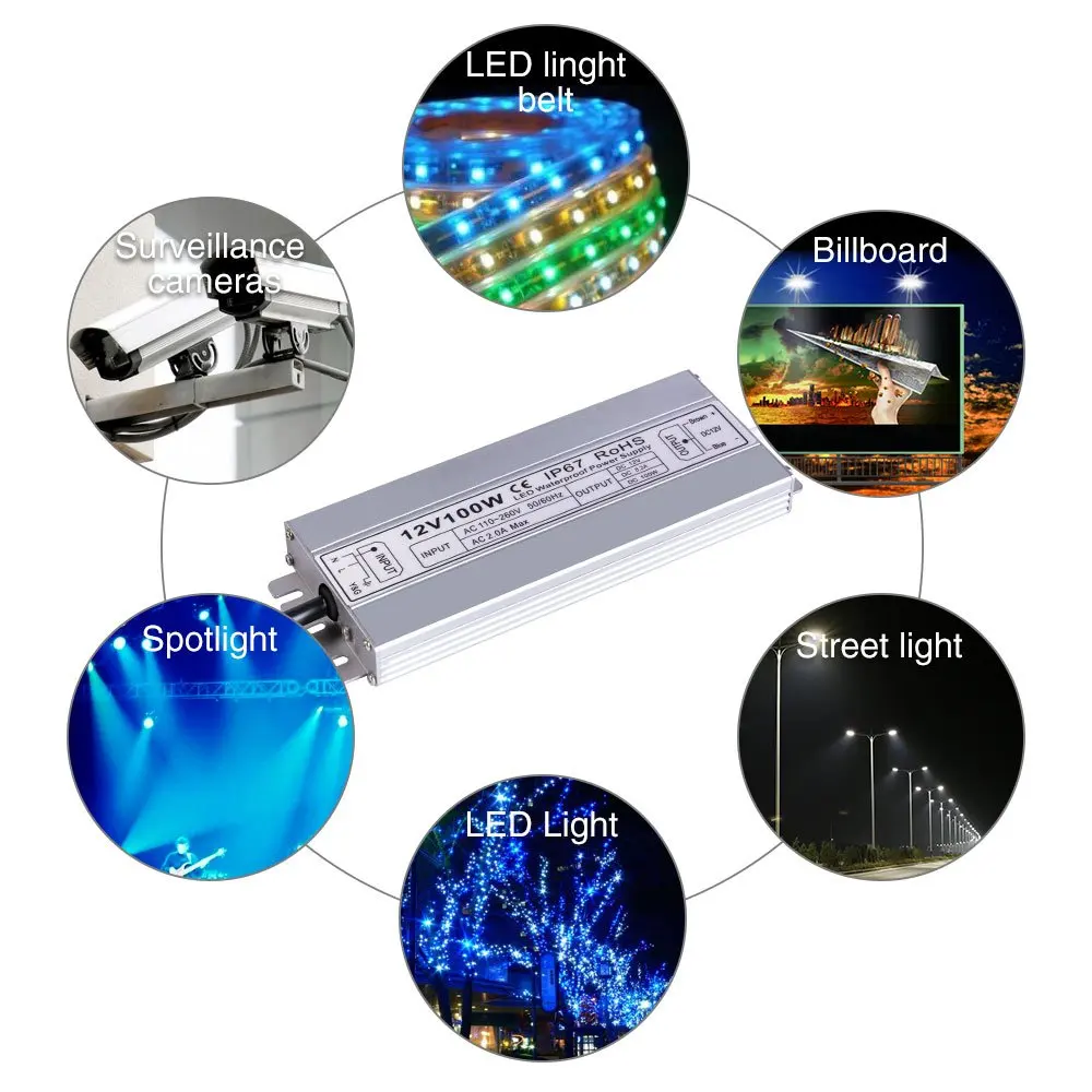 100W DC 12V Ip67 Водонепроницаемый светодиодный адаптер трансформатора питания драйвера для гирлянда с наружной