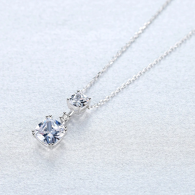 Clear Square Topaz Pendant Necklace 