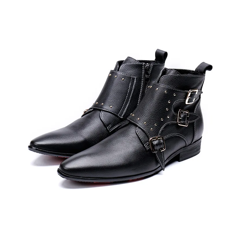 

New Martin Boots High Top Short Boots Tooling Men's Boots Botas De Hombre Men's Snow Cow Leather Pointed Toe Ankle Work & Safety