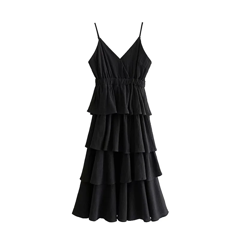 

Very Fairy of France Non-mainstream Dress Summer Foreign Trade Original Garment New Style Black And White with Pattern Strapped