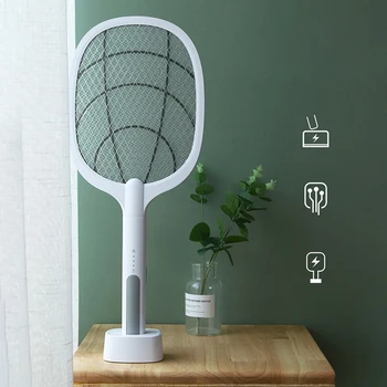 

2 In 1 3000V Electric Mosquito Killer With UV Lamp USB 1200mAh Rechargeable Bug Zapper Fly Swatter Trap Home Bug Insect Racket