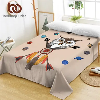 

BeddingOutlet Cartoon Owl Bed Sheet Tribal Feathers Flat Sheet Dreamcatcher Bedspreads Queen 1-PC Planets drap de lit Dropship
