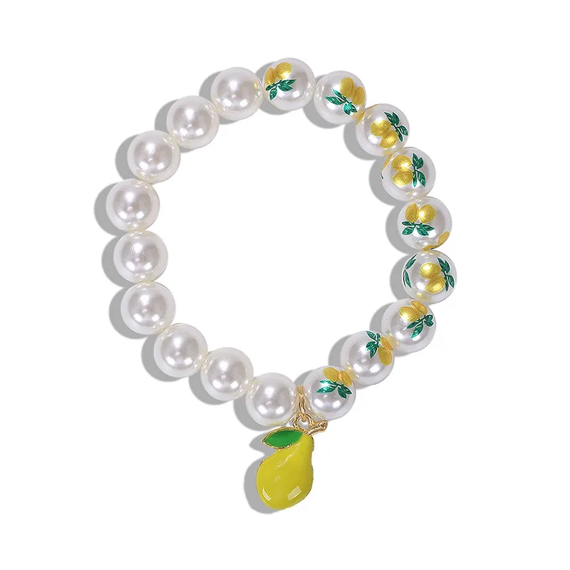 Printing Bracelet Лето,, сладкая клубника, лимон, ананас, свежие фрукты, очаровательные жемчужные браслеты для женщин, эмаль, фрукты, Очаровательное ожерелье, серьги - Окраска металла: Printing Bracelet