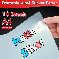 Transparent Waterproof Vinyl Sticker Paper - 10 Sheets A4 Self-Adhesive (10-Matte Silver)