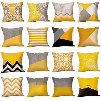 

Square Cushion Mustard Pillow Case Yellow Geometric Fall Autumn Cushion Cover Decorative sofa car pillowcase cojines decorativos