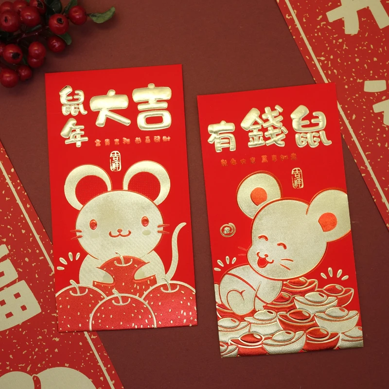 Мультяшная Крыса Дизайн Нерегулярные красный пакет китайский год красный конверт 4 упаковки 24 шт
