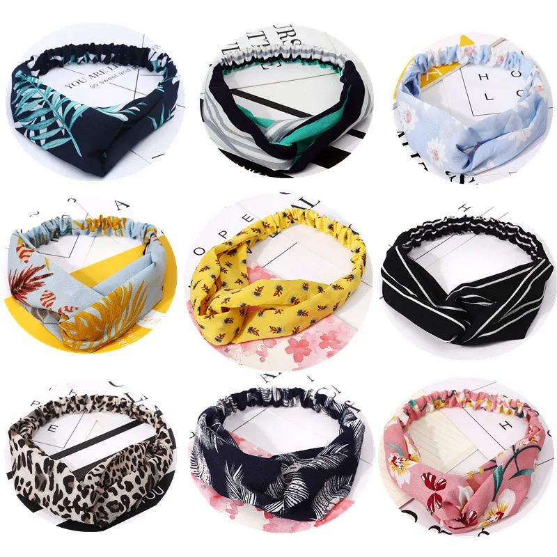 Bohemian Hairbands Print Headbands for Women Girls Retro Cross Knot Turban Bandanas Ladies Headwear Hair Accessories scrunchie