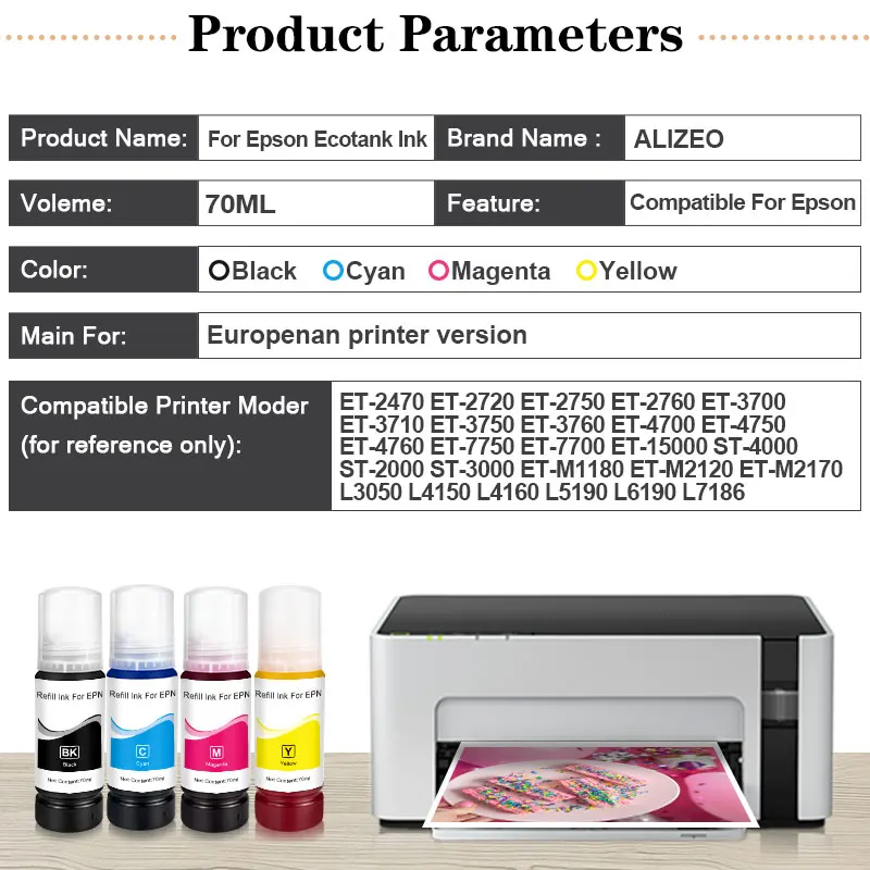 104 522 103 Refill Dye Ink For Epson EcoTank ET-2710 ET-2711 ET2712 ET2714  ET-2720 ET-2726 ET-4700 Inkjet For EcoTank Printer — view 2