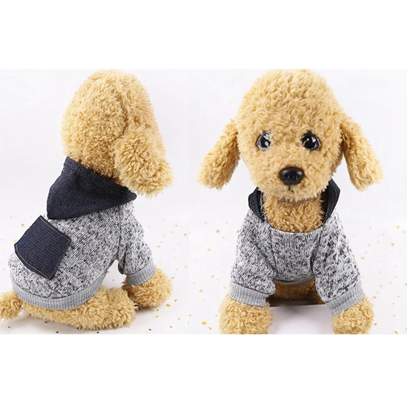 

Snowflake Fabric Pet Clothes Soft Autumn And Winter 2-legged Costume Dog Knitting Sweater Hoodie With Denim Pocket 2020