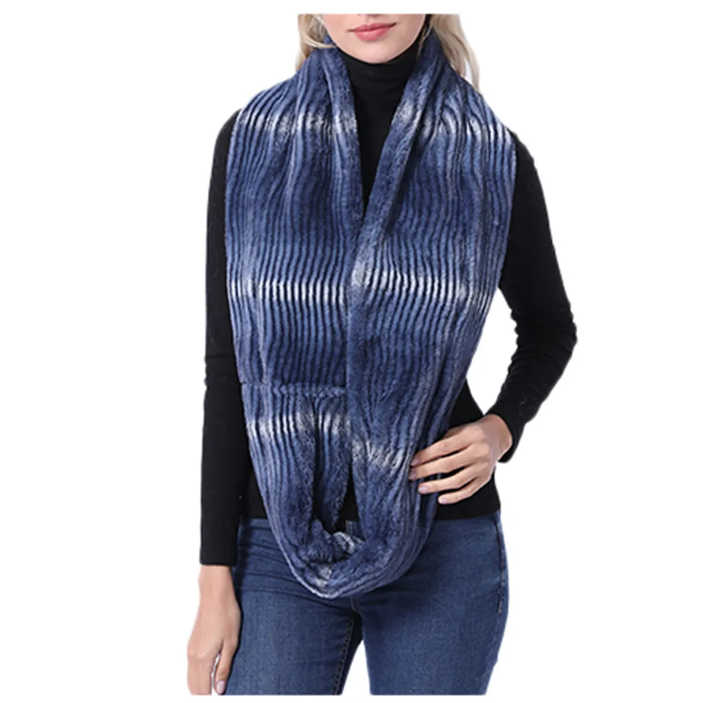 Зимние женские шарфы, модный шарф с градиентным принтом, нагрудник, шарф из искусственного меха, Длинные большие шарфы, зимние женские универсальные шарфы# D8