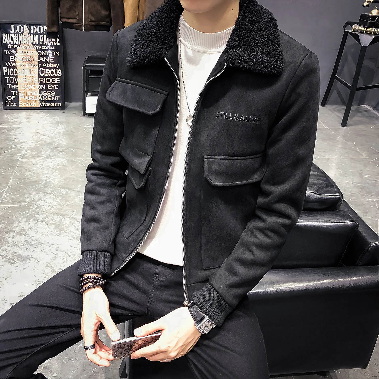 Ceny Zima mężczyźni odzież kurtka Deerskin odporne na zimno bawełny wyściełane koreański, slim kurtka deri ceket płaszcze męskie futro kołnierz Erkek kurtki