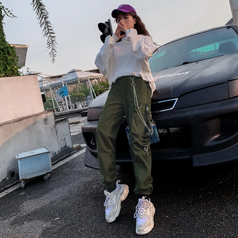 Pantalones Cargo Harajuku para mujer, pantalón holgado de cintura alta con  bolsillos, ropa de calle coreana, Hip Hop, 2020 - AliExpress Ropa de mujer