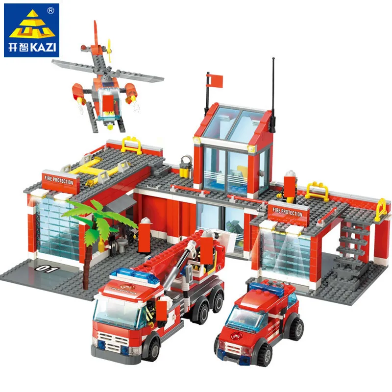 774 pièces ville lutte contre l'incendie blocs de construction ensembles caserne de pompiers camion urbain voiture briques à monter soi-même Brinquedos Playmobil jouets éducatifs pour enfants