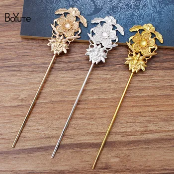

BoYuTe Jewelry Accessories Wholesale (10 Pieces/Lot) Metal Alloy 36.5*54MM Flower Hair Stick Findings Diy Hand Made Materials