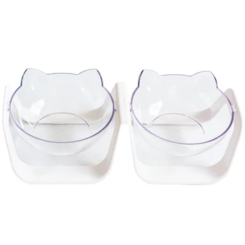 

2 In 1 Non Slip Home Angle Adjustable Transparent Double Pet Bowl Smooth Tableware Water Outdoor PC Food Feeding Dogs Cats