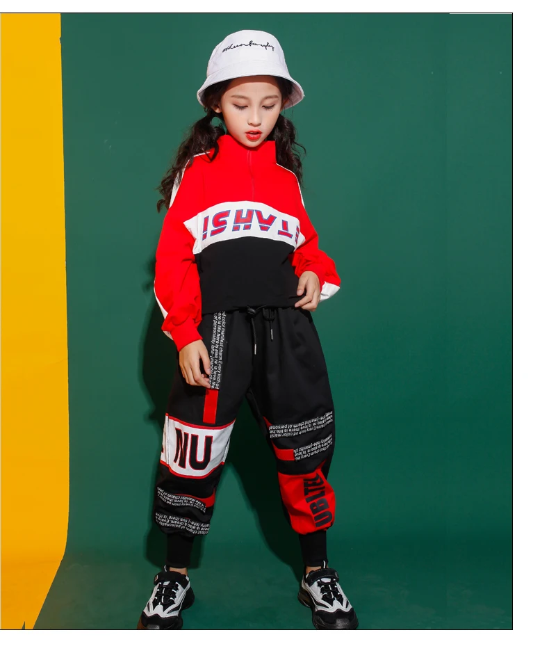 Hip Hop Dance Costumes Kids Red High Neck Long Sleeve Jacket Pants Children Street Clothes Boys Jazz Wear Performer Stage Outfit (15)