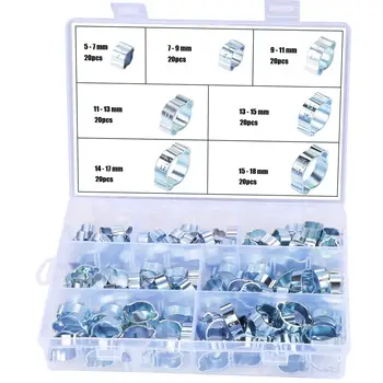 

7-20mm 7Size Double Ear Hose Clamps 140-Pack, Silicone Vacuum Pipe Tube Hose Stainless Steel Fasteners Clips Assortment Kit