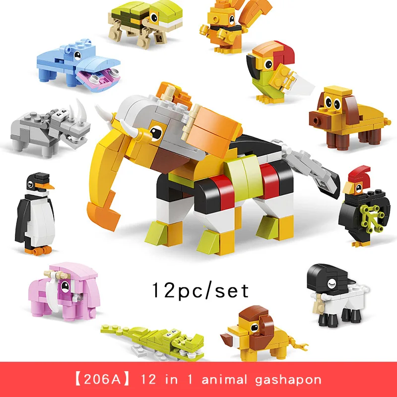 Kids Assemble Robot Car Building Blocks Toys Gashapon Capsule DIY Animal Series Model Educational Toys Children Birthday Gifts - Цвет: 206A-A set