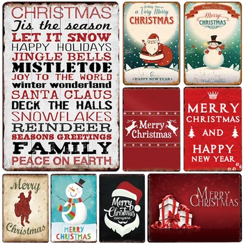 

Merry Christmas Plaque Metal Vintage Decor Metal Sign Tin Sign Metal Poster metal Plate Home Bar Pub Decoration Vintage Posters