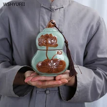 1Pcs Double-layer gourd style home Ganoderma lucidum tea coffee bean biscuit candy sealed jar pill powder ceramic storage tank