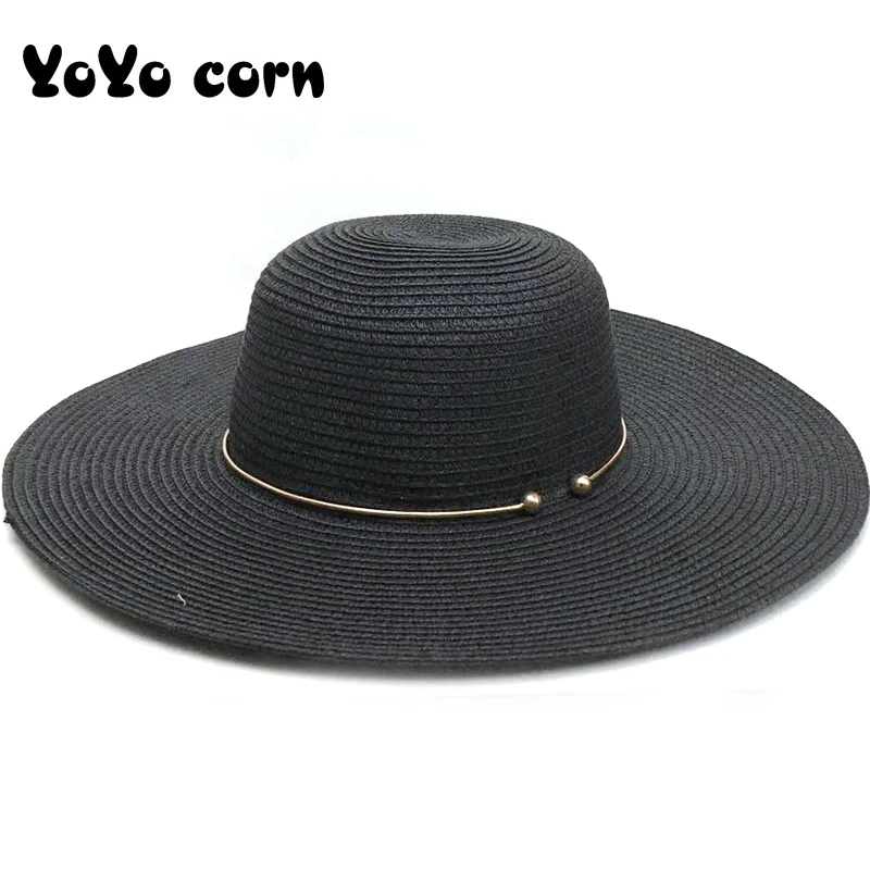 Женская пляжная соломенная шляпа yoyoyocorn, соломенная шляпа-Панама с широкими полями, летняя кепка с золотым железным кольцом Женская пляжная соломенная шляпа yoyoyocorn, соломенная шляпа-Панама с широкими полями, летняя кепка с золотым железным кольцом
