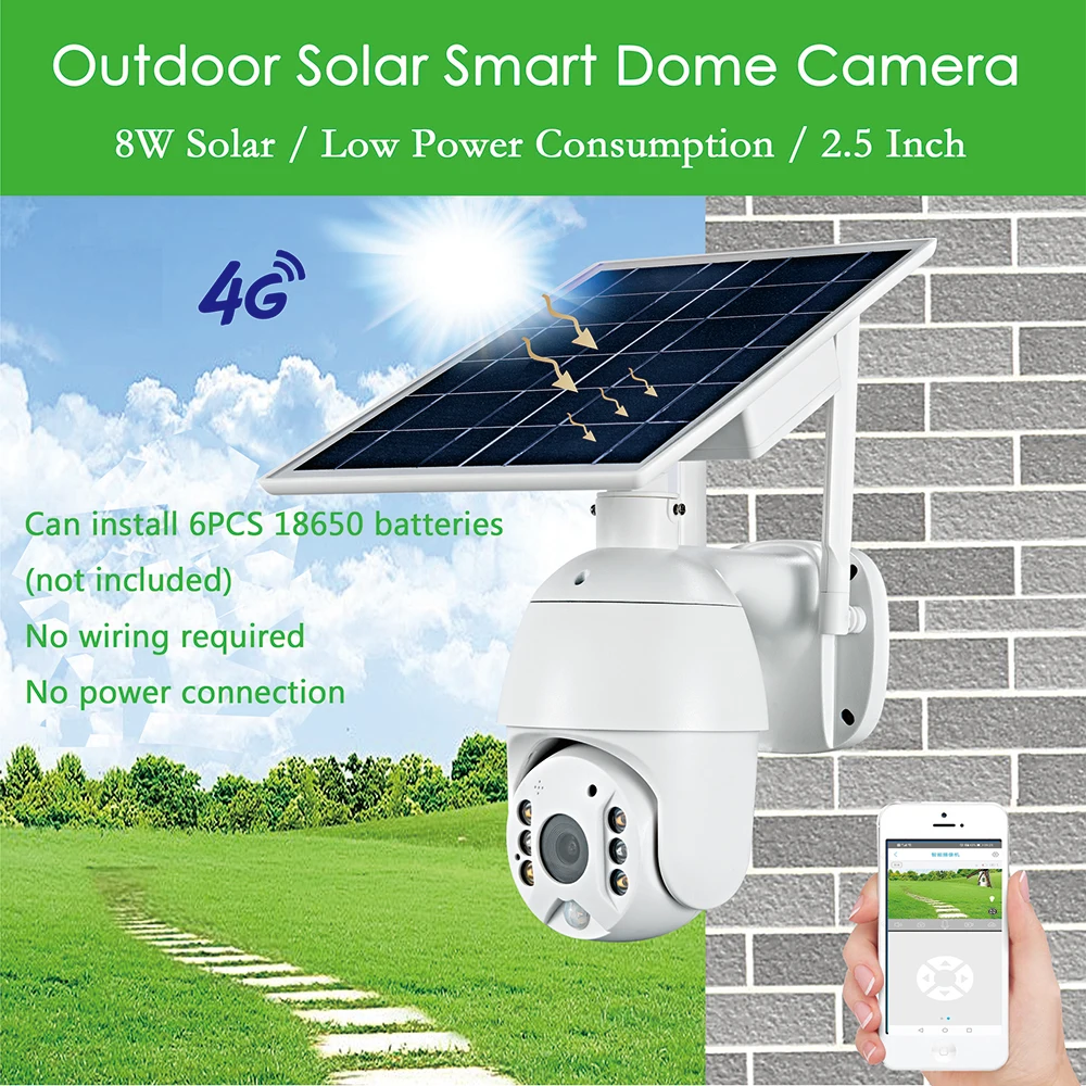 Gadinan 4G SIM Card /WIFI 1080P Solar Camera IP Security Surveillance PTZ Dome P2P Outdoor 4X AI PIR Detect Monitor Cloud Camera