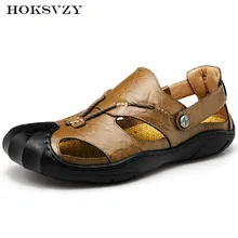 HOKSZVY/летние сандалии мужская пляжная обувь Мужская Уличная обувь повседневная обувь из воловьей кожи дышащая обувь; размеры 46 CLK-0037