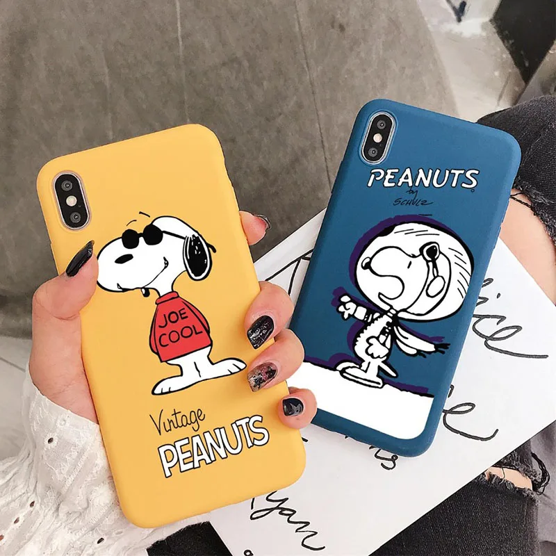 

Candy solid color soft tpu phone case For iphone X XR XS Max cartoon Peanuts Puppy back cover For iphone 7 8plus 6 6s Plus capa