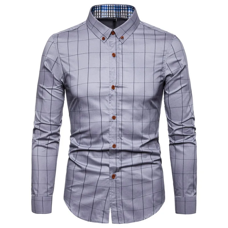 

Men's shirt new check long-sleeved slim shirt high-quality men's business casual professional wear shirt banquet men's shirt