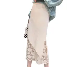 Осень и Новинка зимы юбка в Корейском стиле модные женские туфли зимнее длинное пальто с кружевом Двусторонняя юбка средней длины