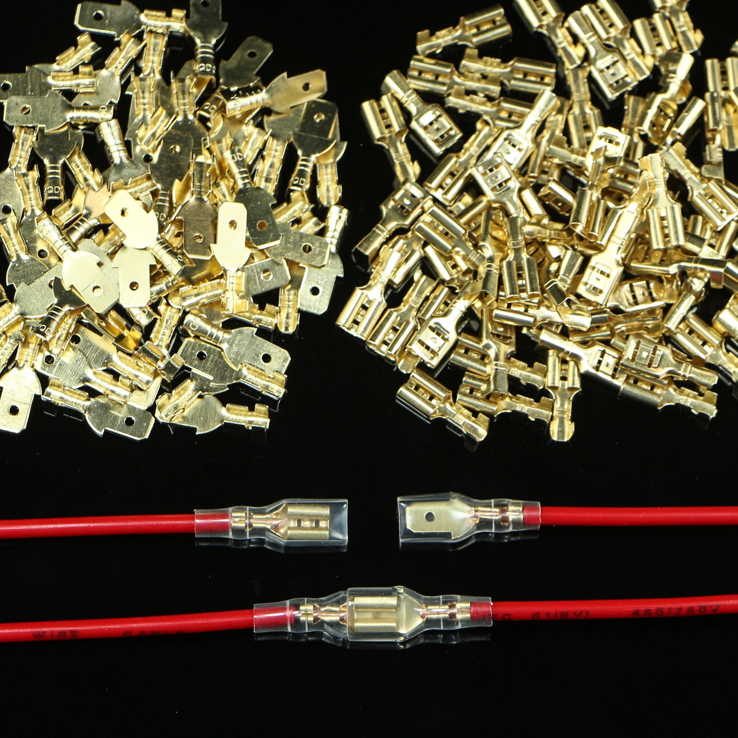 

100 pairs / 400pcs male and female flat crimping terminals with insulating sleeve 2.8mm 4.8mm 6.3mm Silver/gold SpadeConnector
