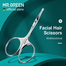 Ножницы MR.GREEN для лица, профессиональные закругленные машинки для стрижки усов, носа, бороды, бровей, ресниц из нержавеющей стали Ножницы MR.GREEN для лица, профессиональные закругленные машинки для стрижки усов, носа, бороды, бровей, ресниц из нержавеющей стали