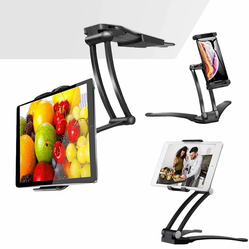 OUTMIX 알루미늄 주방 태블릿 스탠드 전화 홀더 Flodable 조절 5-13 인치 태블릿 전화 데스크탑 마운트 iPad 프로 12.9