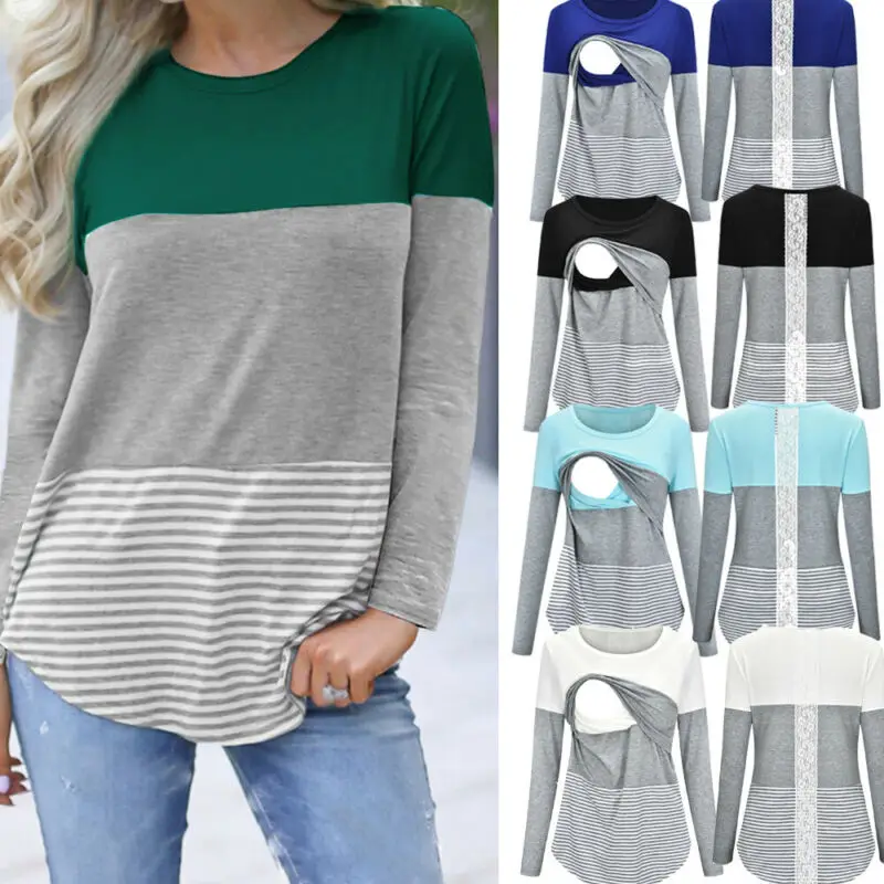 Женская Футболка для беременных с длинным рукавом для беременных, футболки для грудного вскармливания, элегантные свободные футболки для кормления грудью