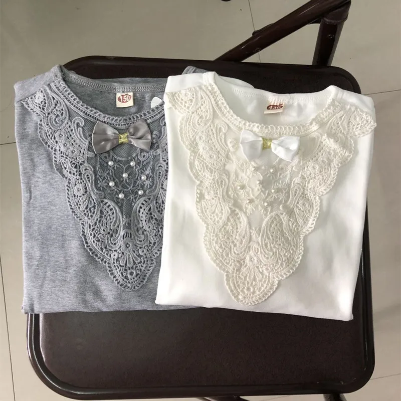 Children's School Girls Shirts Spring Fall Winter Kids White Long Sleeve Lace Bow Girl Tops And Blouse Baby Toddler Clothes JW3258 kids shirts