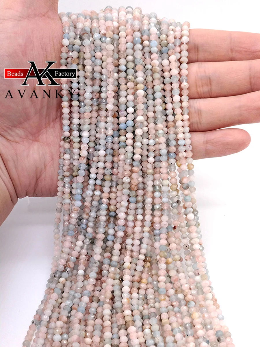 

Natural Faceted Colorful Morganite Quartz Beads Small Section Loose Spacer for Jewelry Making DIY Necklace Bracelet 15'' 3x4mm